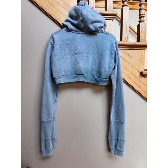 Rarefit Womens Sz S Vintage Faded Blue Babydoll Crop Hoodie Full Zip 100% Cotton - Picture 2 of 10